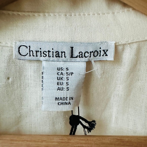 Christian Lacroix Linen Blend Embroidered Scallop Hem Blouse S NWT - Picture 4 of 10